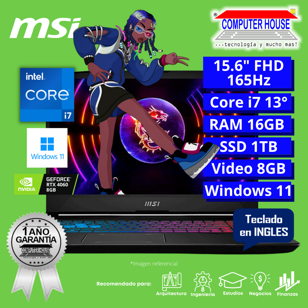 Laptop MSI Pulse 15 , Core i7-13650H, RAM 16GB DDR5, SSD 1TB, Video RTX4060 8GB, 15.6