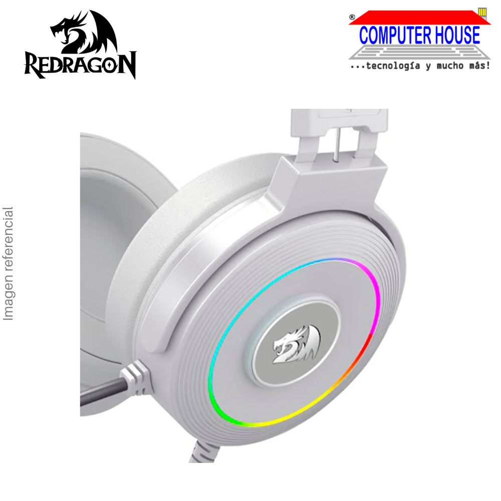 Audífono Alámbrico REDRAGON H320W Lamia, Sonido 7.1, Incluye Stand, RGB, Blanco.