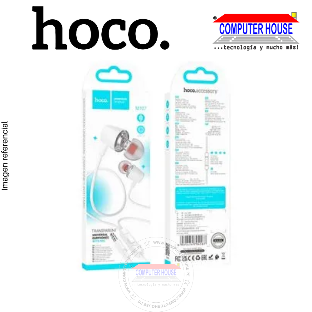 Transparent Universal Earphones Hoco M107 Blanco