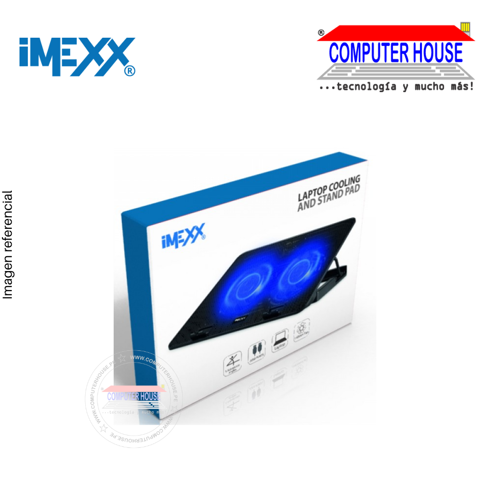 IMEXX cooler para laptop IME-26275 con niveles de inclinación, 2 ventiladores.