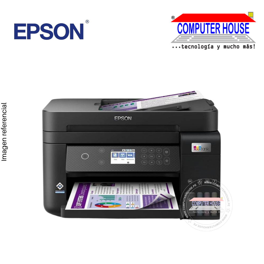 Impresora EPSON EcoTank (L6270), A4, Multifuncional (imprime, copia y escanea), con Sistema Continuo, USB/Wi-Fi/LAN/ADF/Duplex.
