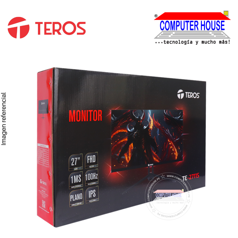 TEROS Monitor Gamer 27" TE-2711S, Flat (plano), 1920x1080 FHD, 100Hz, IPS, HDMI.