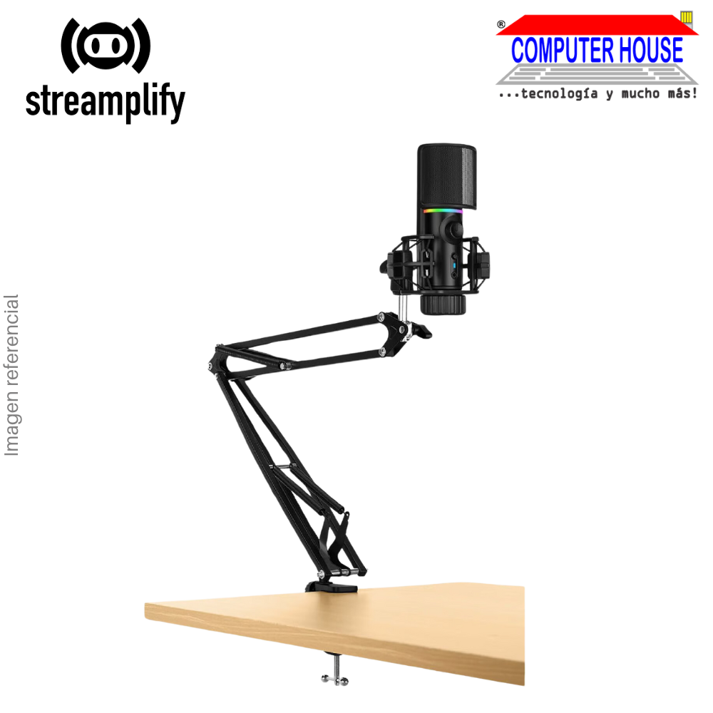 Micrófono STREAMPLIFY con soporte de brazo RGB MIC-48-RGB-MA-BK