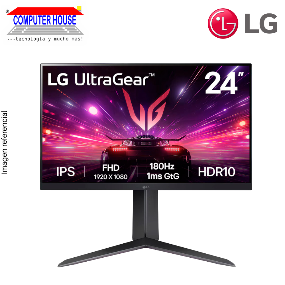 Monitor Gamer LG 24" 24GS65F-B UltraGear, FHD, IPS, 1920x1080, HDMI, DisplayPort, HP-OUT, 180Hz, 1ms, Flat.
