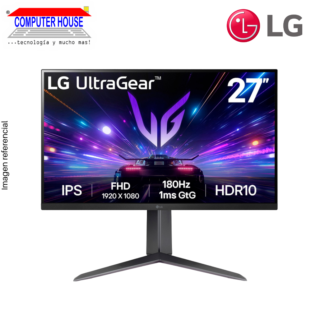 Monitor Gamer LG 27" 27GS65F-B UltraGear, Plano, FHD, IPS, 1920x1080, HDMI, DisplayPort, HP-OUT, 180Hz, 1ms.