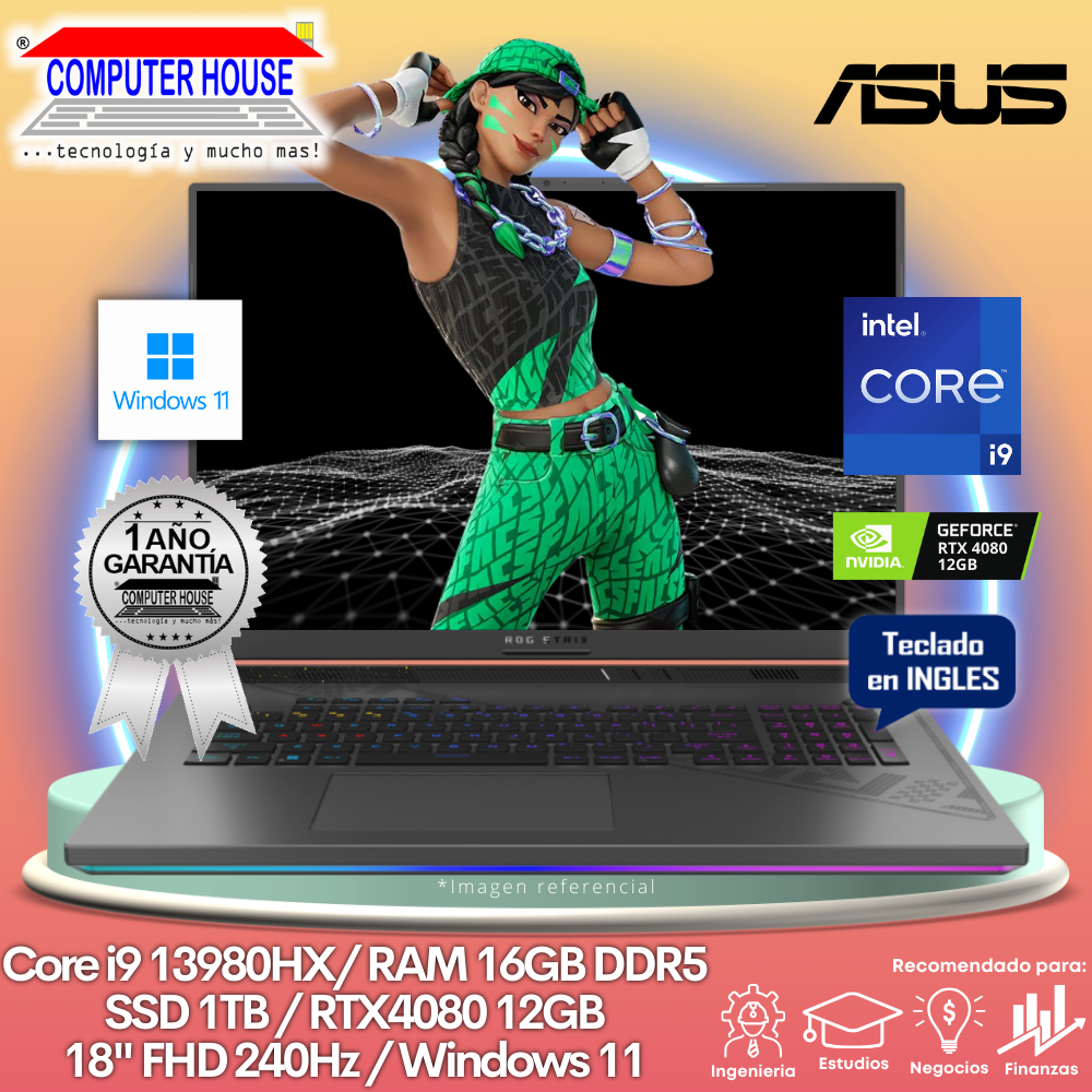 Laptop ASUS RogStrix G814JZ, Core i9-13980HX, RAM 16GB DDR5, SSD 1TB, Video RTX4080 12GB, 18