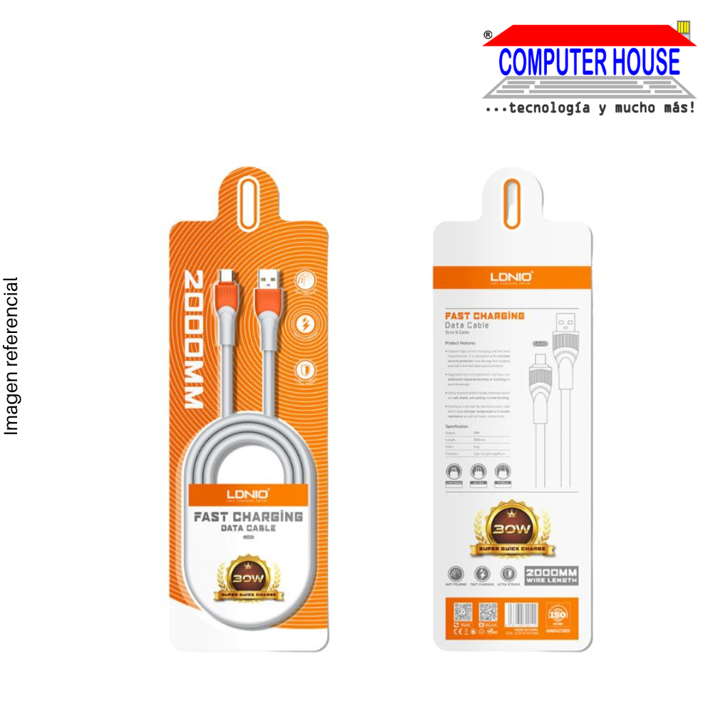 LDNIO Cable | Type-C TPE Fast Charging | 30W USB Data Cable | 2M (LS602)