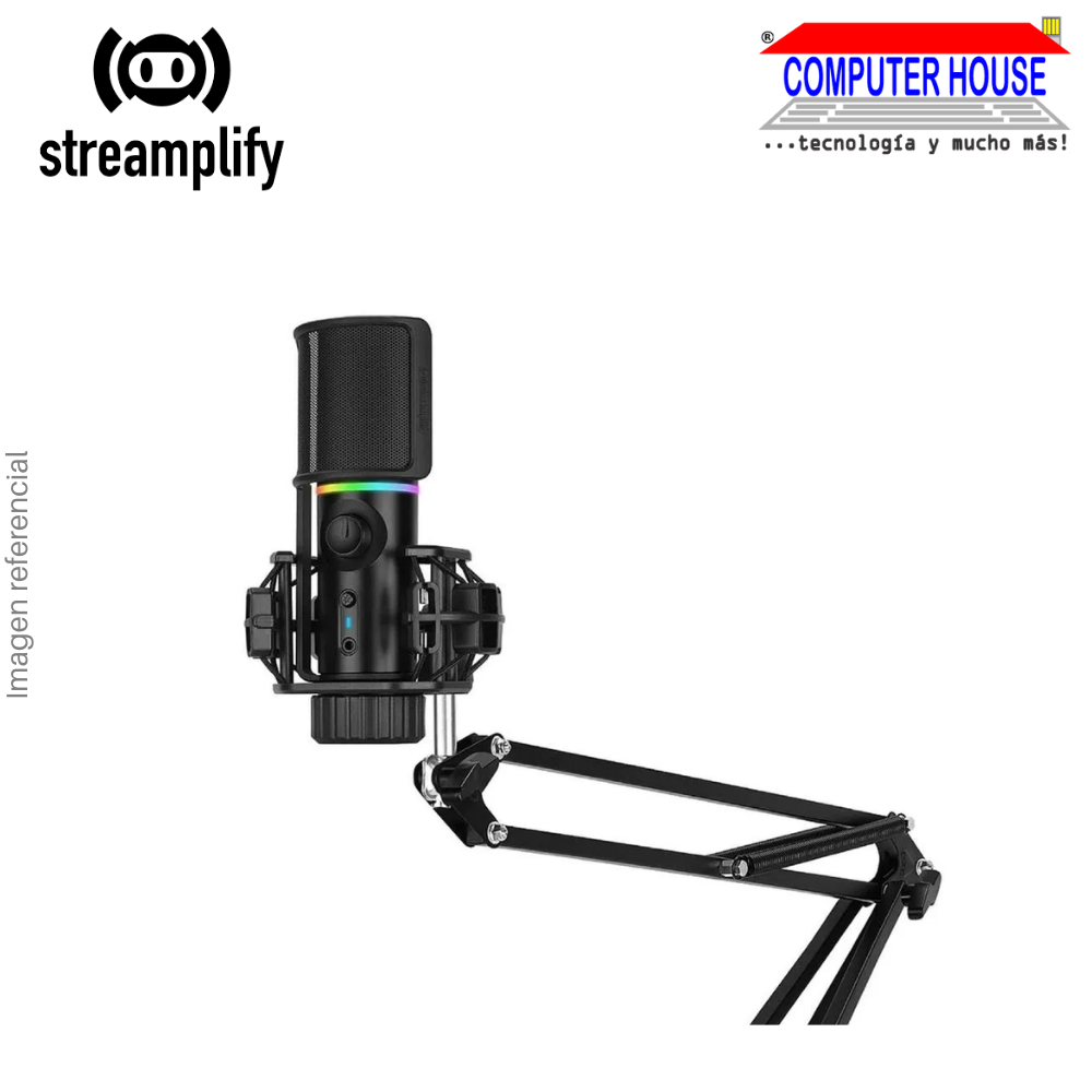 Micrófono STREAMPLIFY con soporte de brazo RGB MIC-48-RGB-MA-BK
