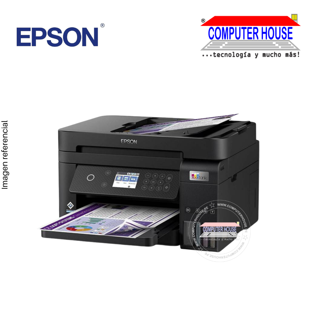 Impresora con Sistema Continuo EPSON EcoTank L6270, A4, Multifuncional (imprime, copia y escanea), USB/Wi-Fi/LAN/ADF/Duplex.