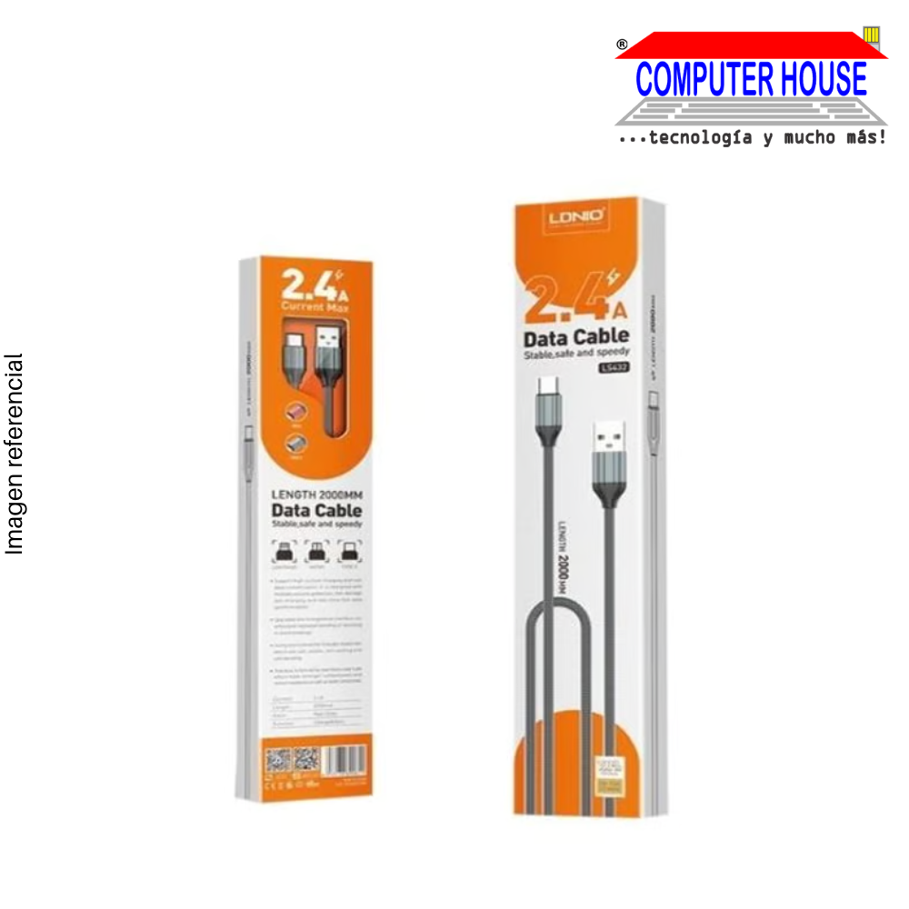 LDNIO Cable | USB to Type-C | Fast Charging | Nylon 2M (LS432)