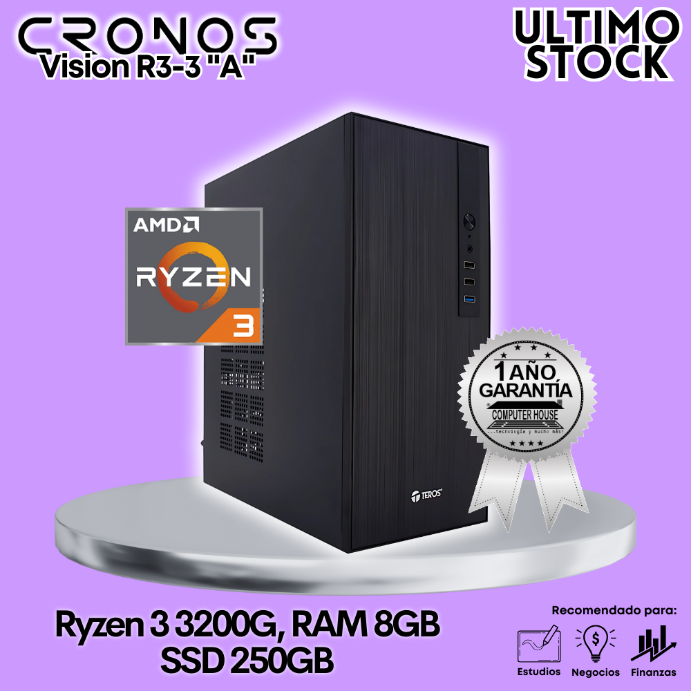 Ultimo Stock: Solo CPU CRONOS Vision R3-3 "A", RAM 8GB, SSD 250GB.