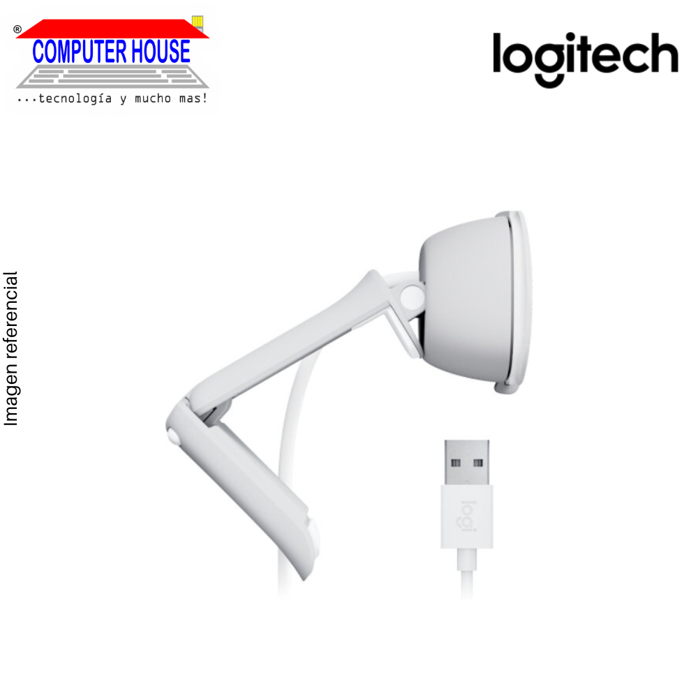 Cámara Web LOGITECH Brio 100, FHD 1080P, Blanco, Conexión USB-A.