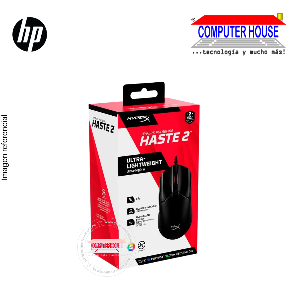 HYPERX mouse gamer Pulsefire Haste 2 26000dpi 2.0 alámbrico conexión USB + 6 botones programables negro (6N0A7AA)