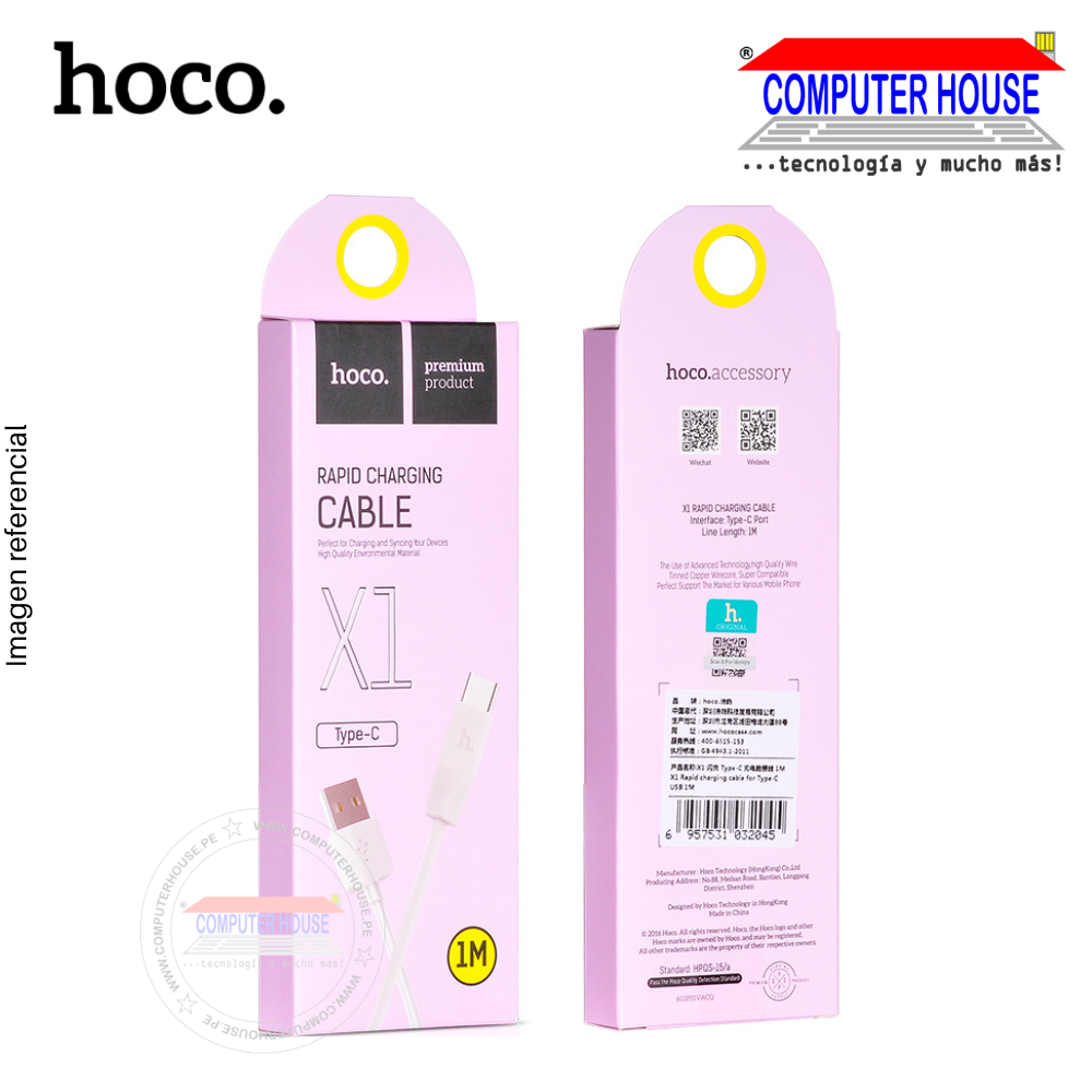 HOCO cable USB a Tipo-C X1 2.1A con longitud 1 metro.