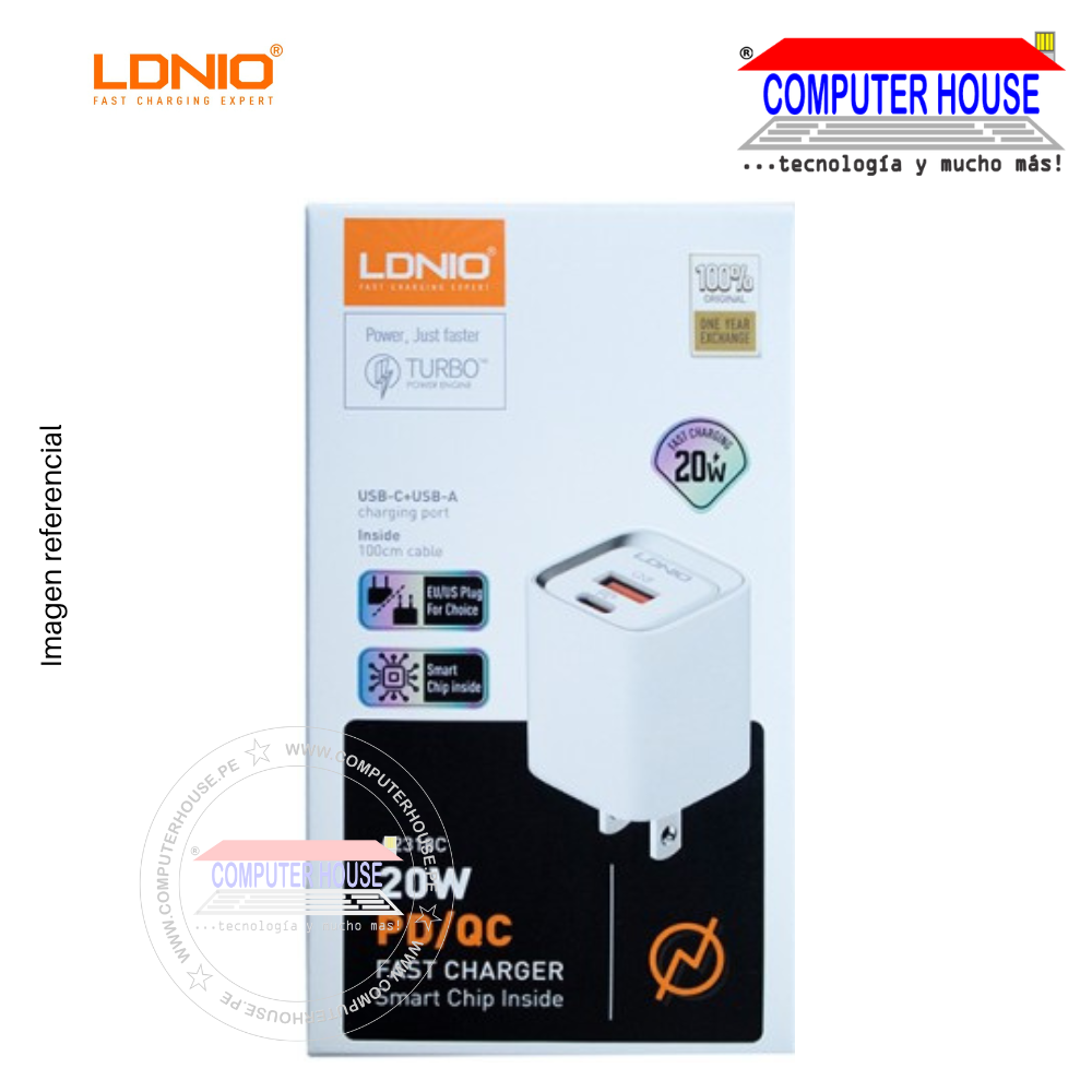 LDNIO cargador A2318C con conexion USB + TIPO-C 20w 3.0
