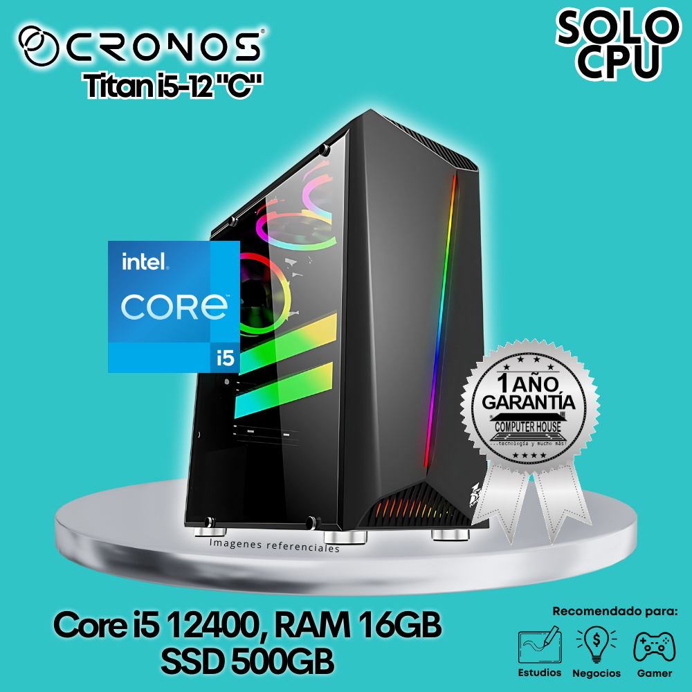 Solo CPU: Look Gamer CRONOS Titan i5-12, RAM 16GB, SSD 500GB.