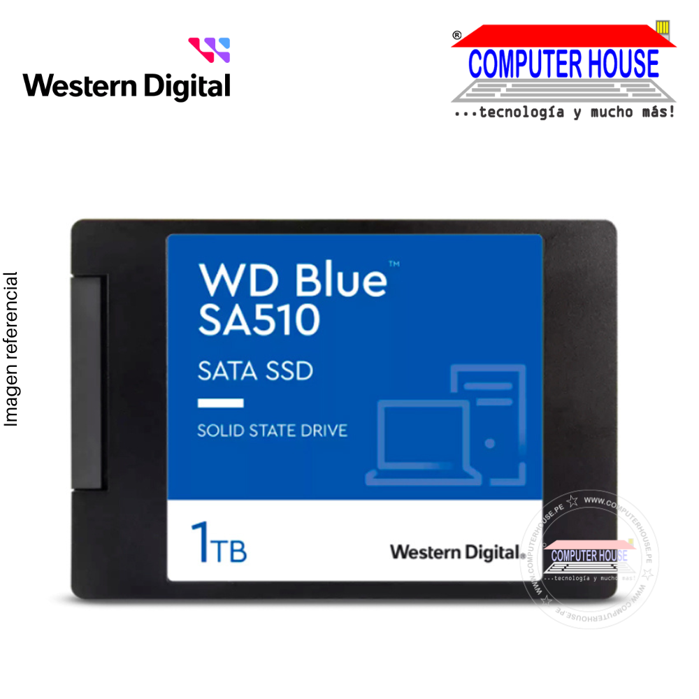 Disco solido 1TB Western Digital  2.5" SATA, Blue SA510, (escritura 520 MB/s lectura 560 MB/s, MAXIMO)