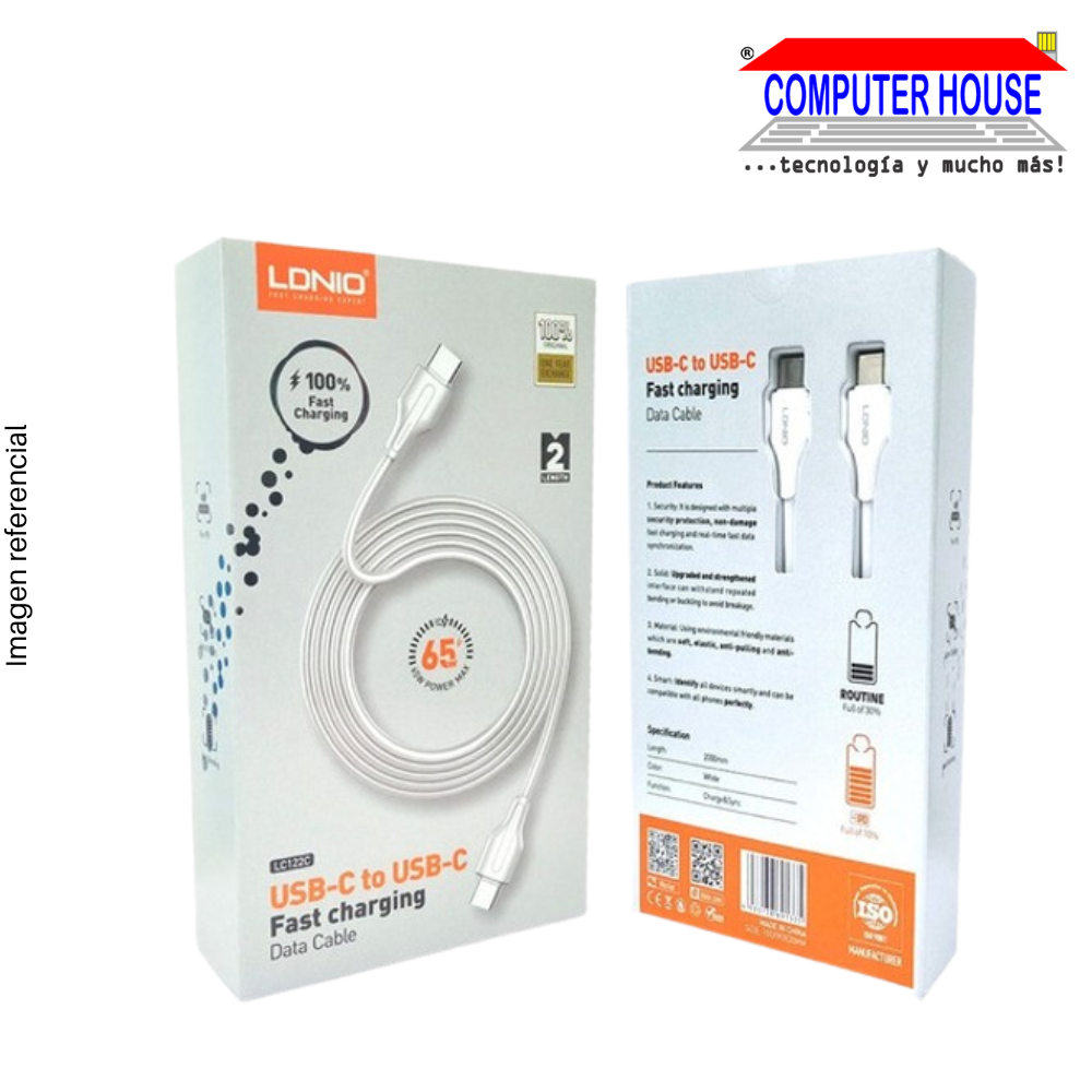 LDNIO Cable | Type-C to Type-C | 2M | 65W Fast Charging (LC122)