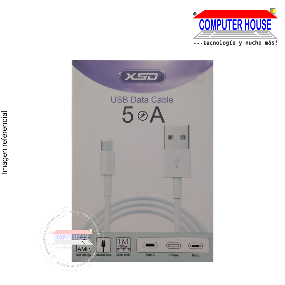 XSD cable USB a Tipo-C 5A con longitud 1 metro.