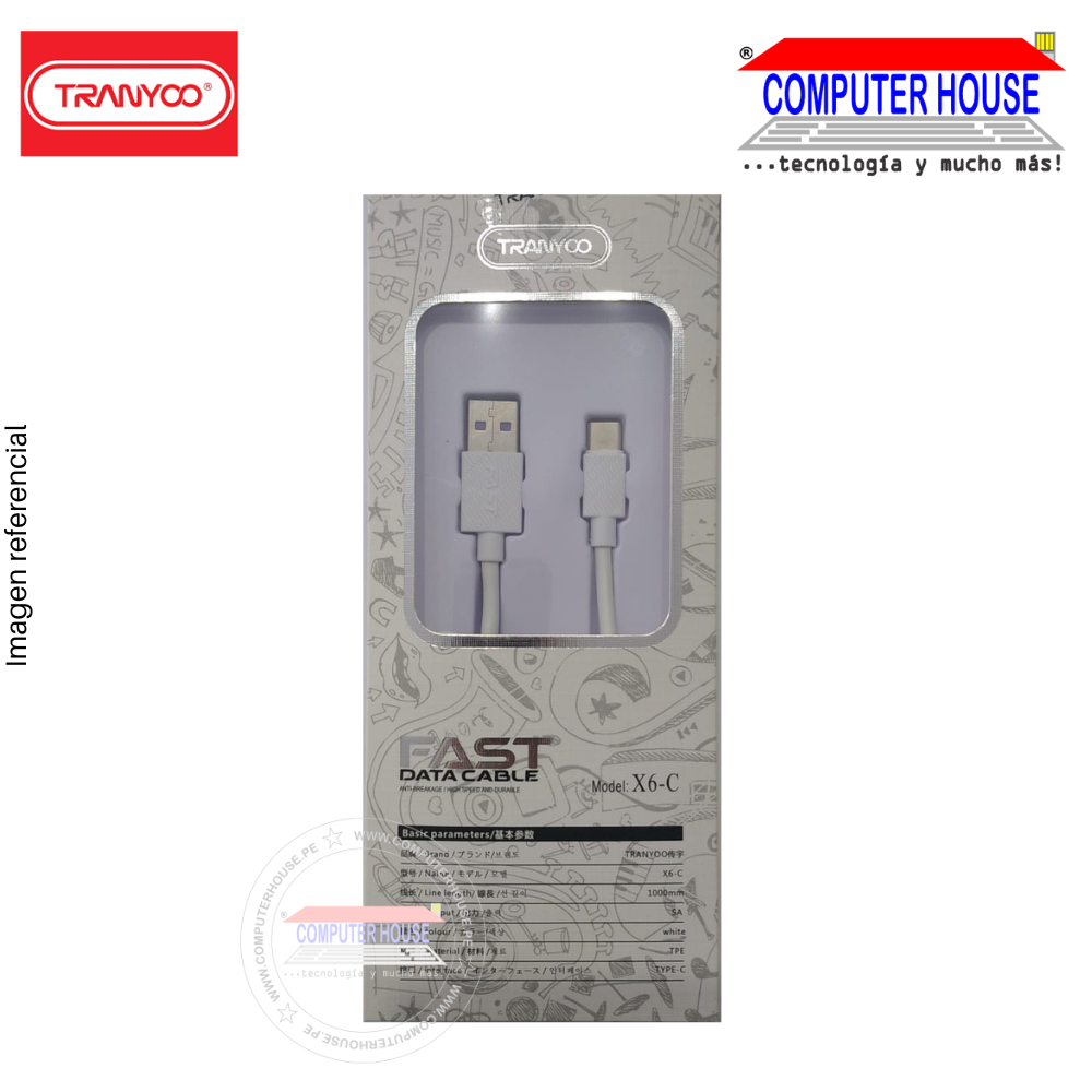 TRANYCO X6-C Type-C to USB-A Cable, 5A, 1 meter.