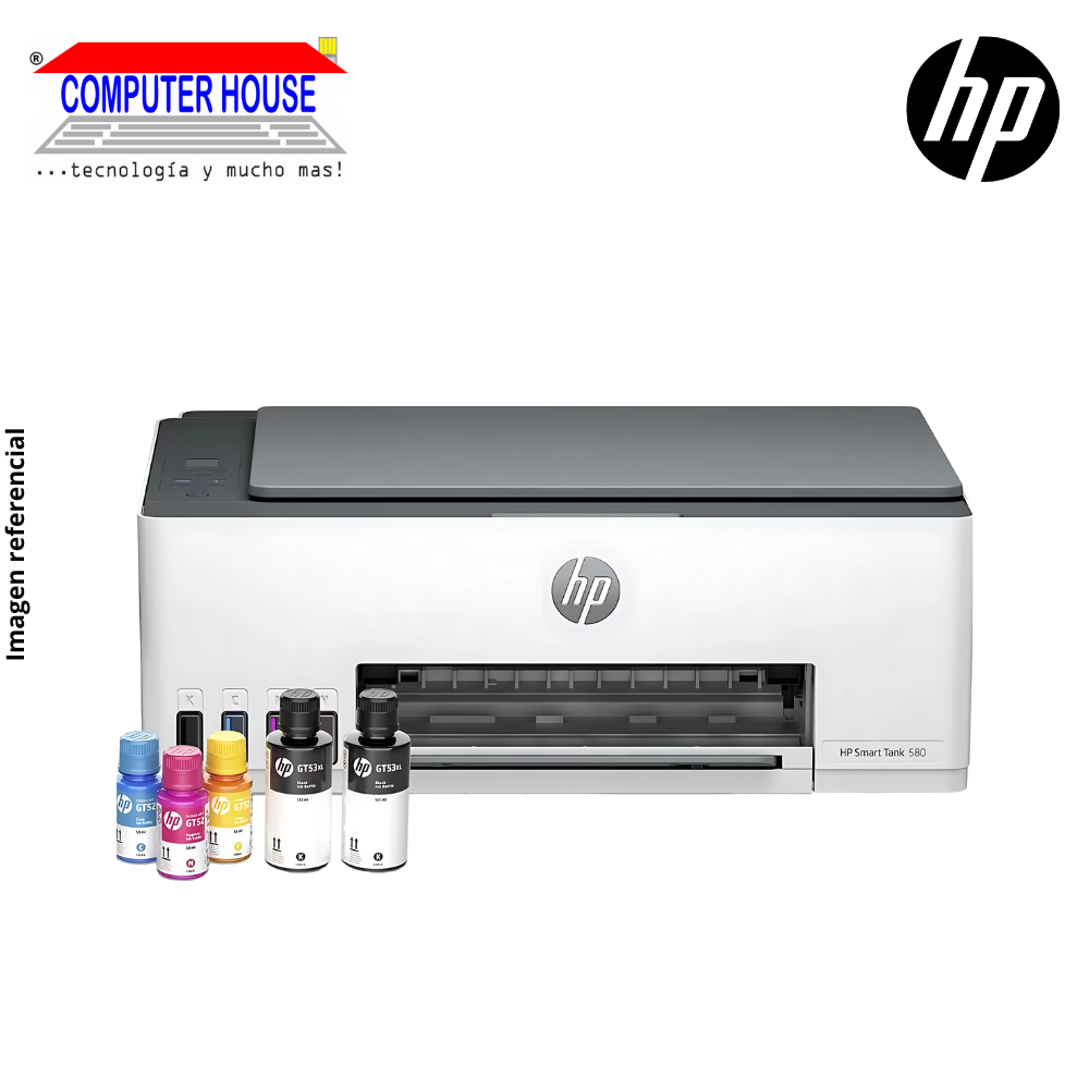 Impresora de tanque de tinta HP Smart Tank 580, A4, Multifuncional (imprime, copia y escanea), USB/Wi-Fi.