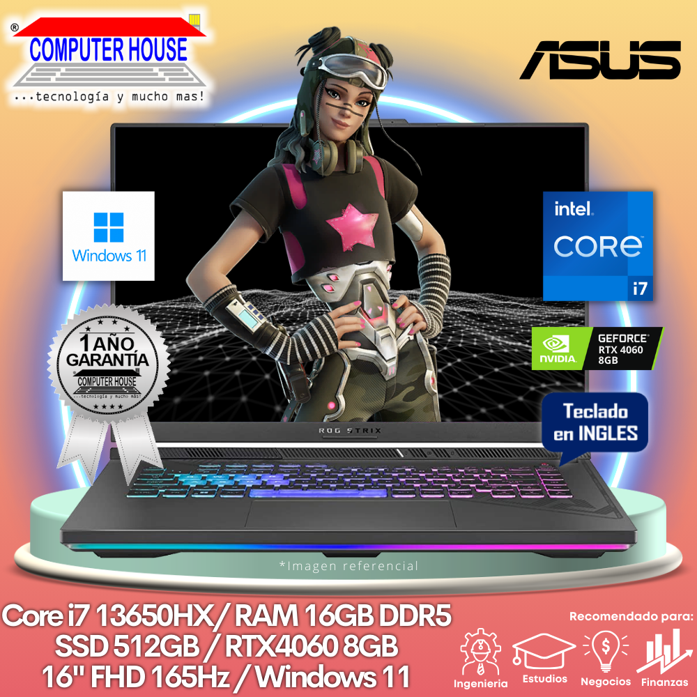 Laptop ASUS StrixScar G614JV, Core i7-13650HX, RAM 16GB DDR5, SSD 512GB, Video RTX4060 8GB, 16