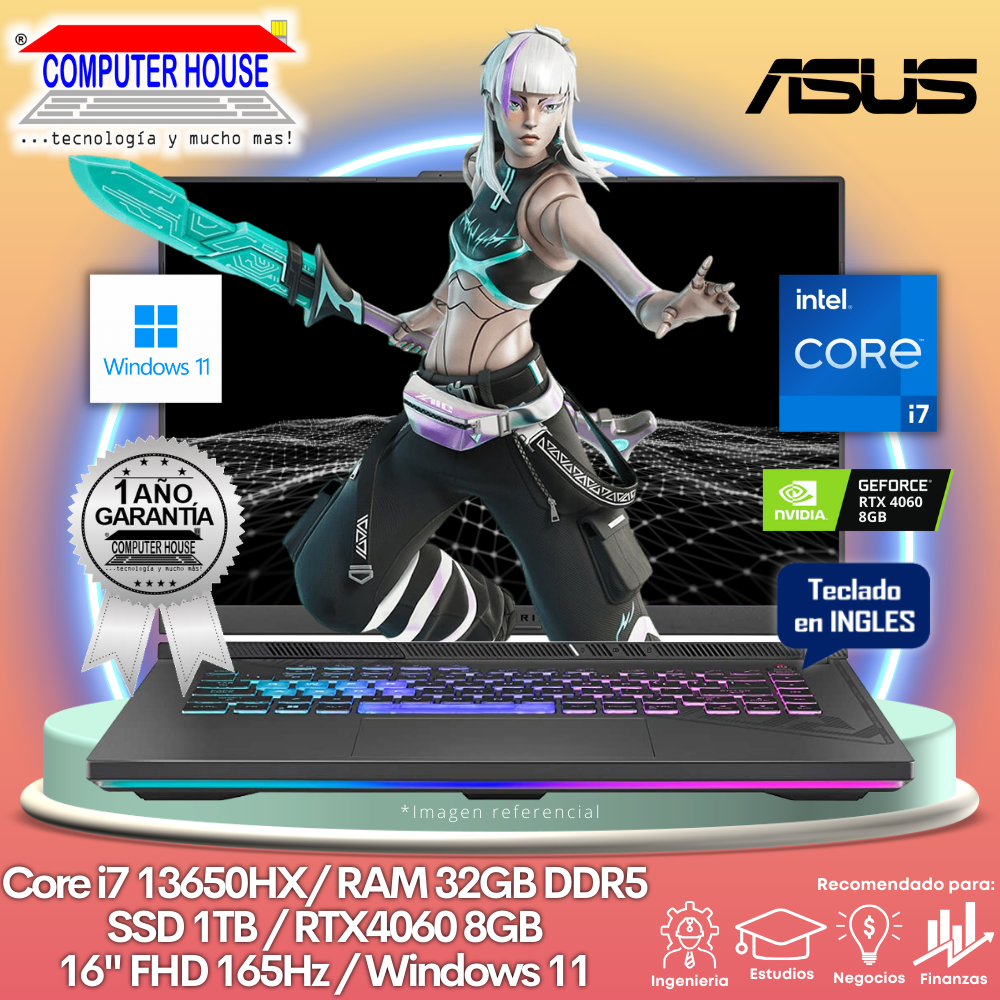 Laptop ASUS StrixScar G614JV, Core i7-13650HX, RAM 32GB DDR5, SSD 1TB, Video RTX4060 8GB, 16