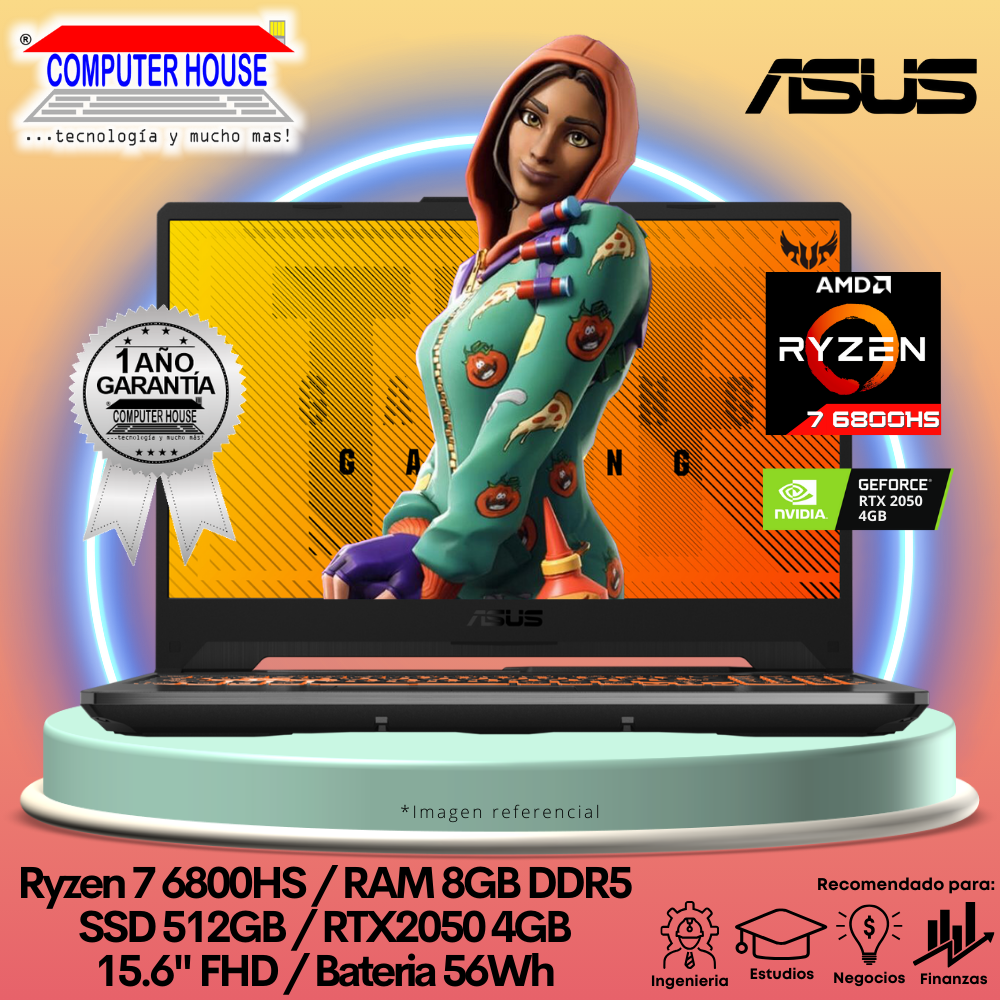 Laptop ASUS TUF FA507RF, Ryzen 7-6800HS, RAM 8GB DDR5, SSD 512GB, 15.6