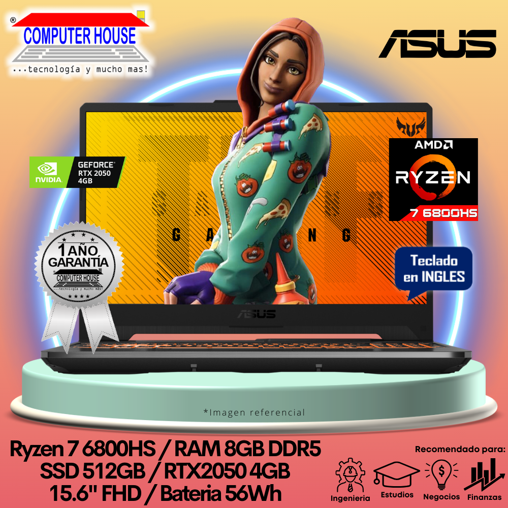 Laptop ASUS TUF FA507RF, Ryzen 7-6800HS, RAM 8GB DDR5, SSD 512GB, 15.6