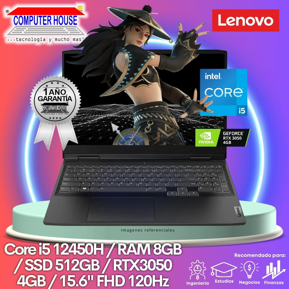 Laptop LENOVO IdeaPad Gaming 3, Core i5-12450H, RAM 8GB, SSD 512GB, 15.6