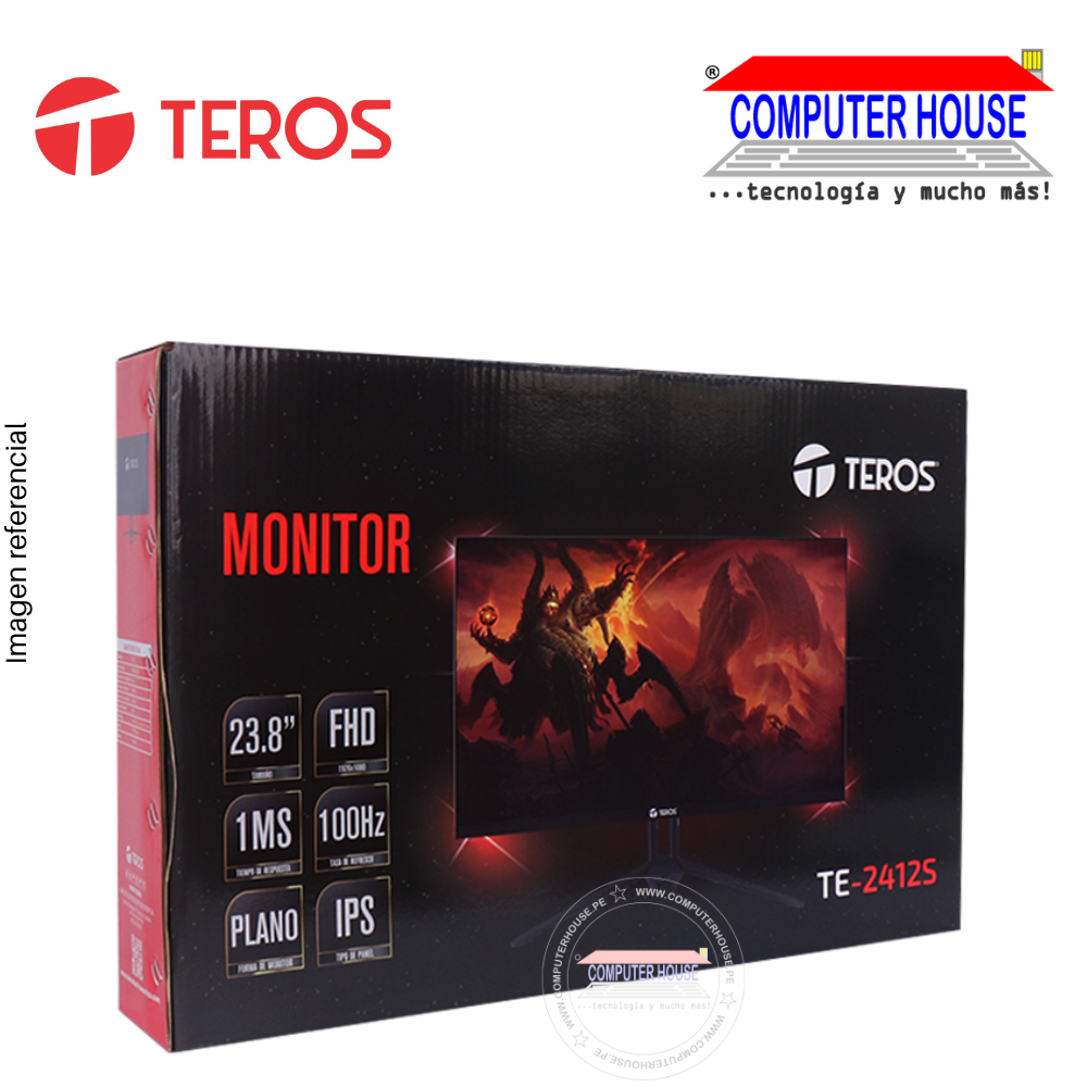TEROS Monitor Gamer 23.8" TE-2412S, Flat (plano), 1920x1080 FHD, IPS, 100Hz, 1MS, Audio/HDMI/VGA.