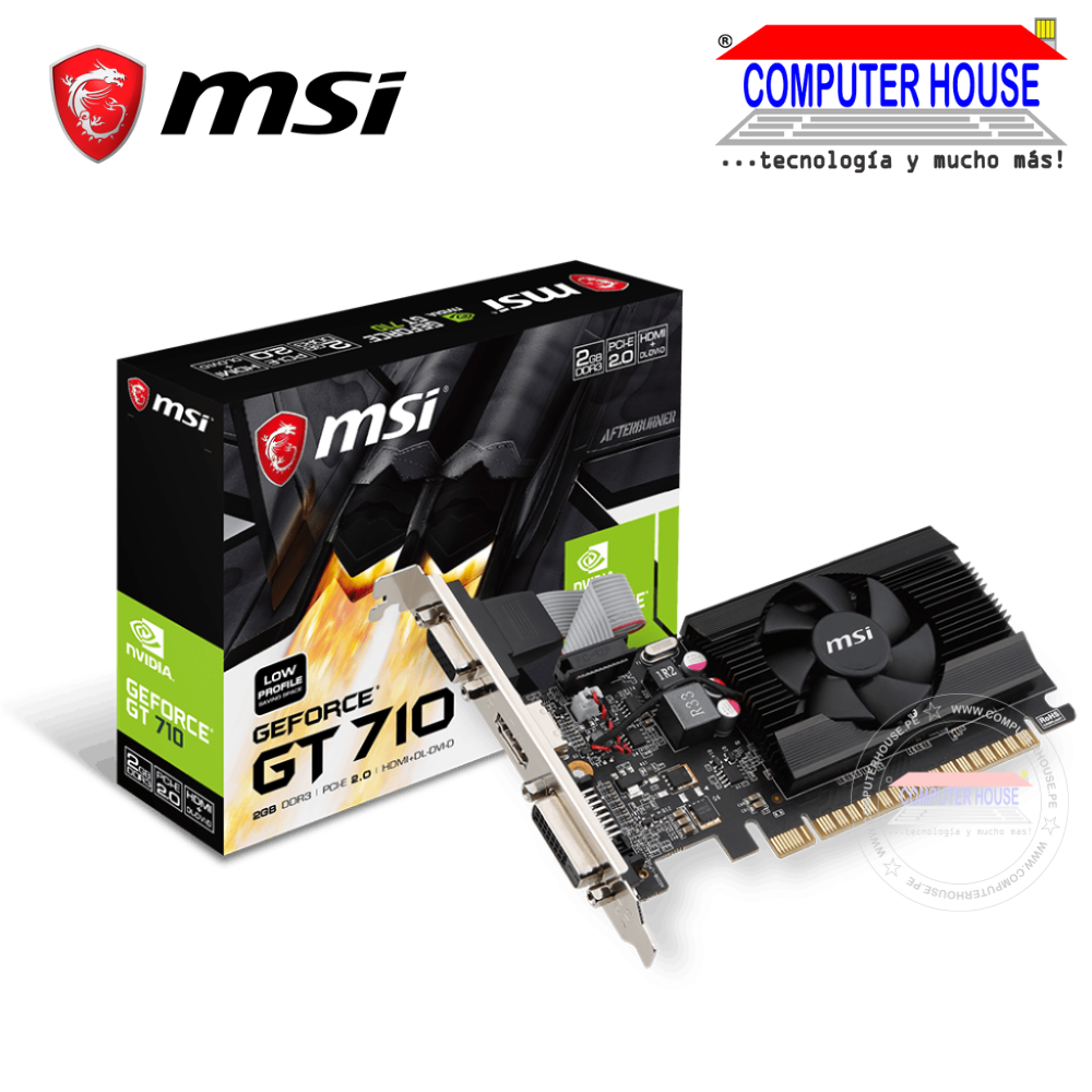 Tarjeta de video MSI GT710 2GB, DDR3 64-bit, PCI-e 2.0, Low-Profile, Nvidia, GeForce.