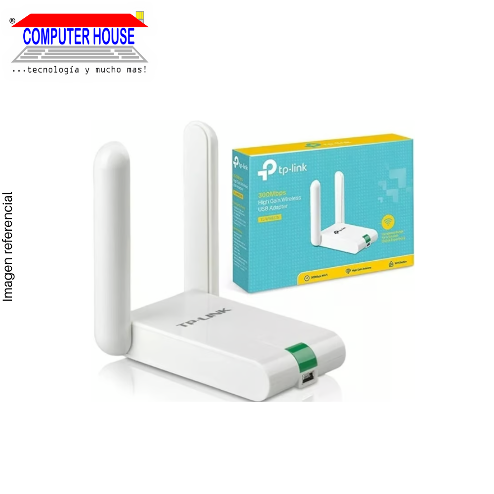 TP-LINK TL-WN822N WiFi Adapter, 2.4GHz (up to 300Mbps), USB-A Cable.