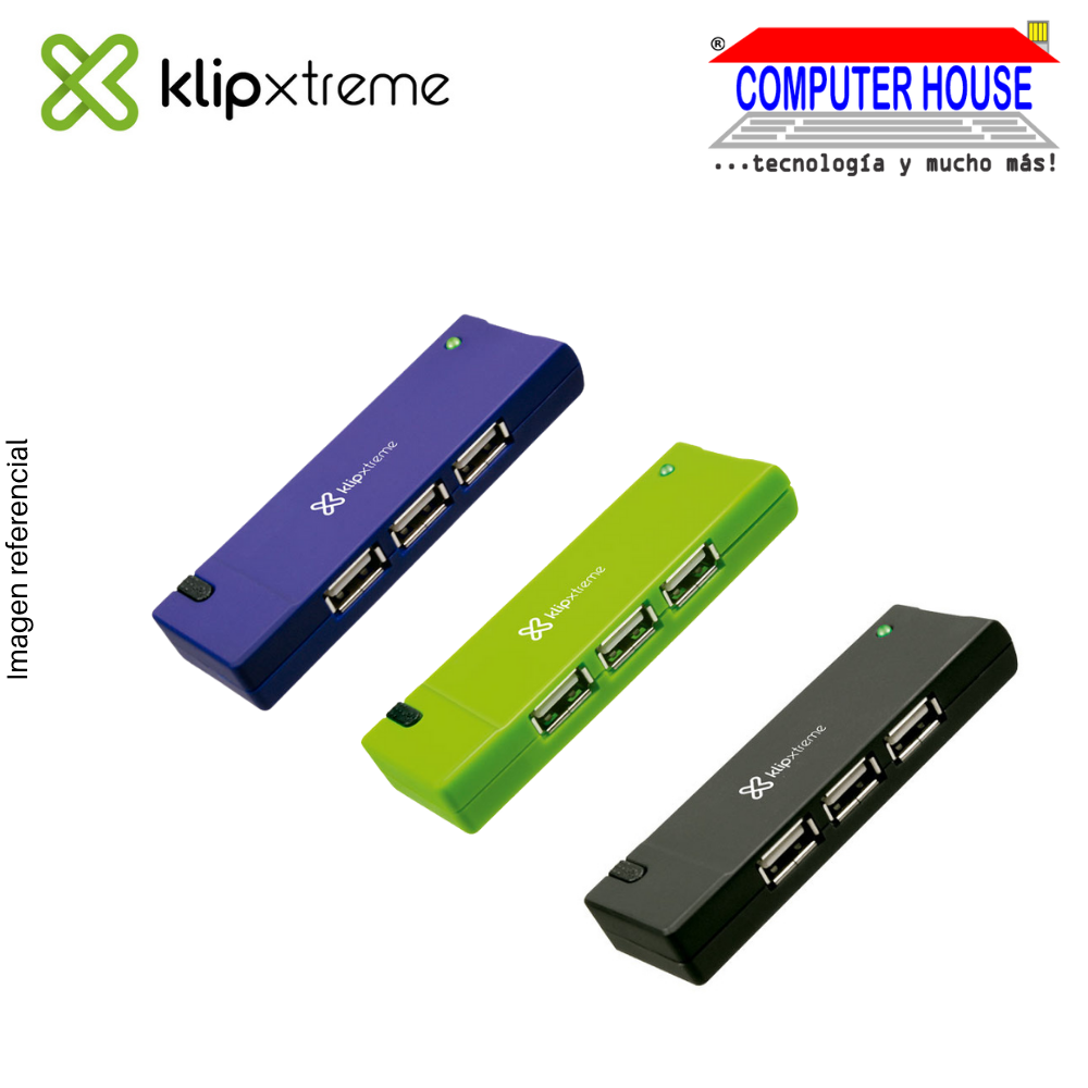 Extensión USB KLIP XTREME 4 puertos USB 2.0 sobremesa colores, Hub USB (KUH-400G)