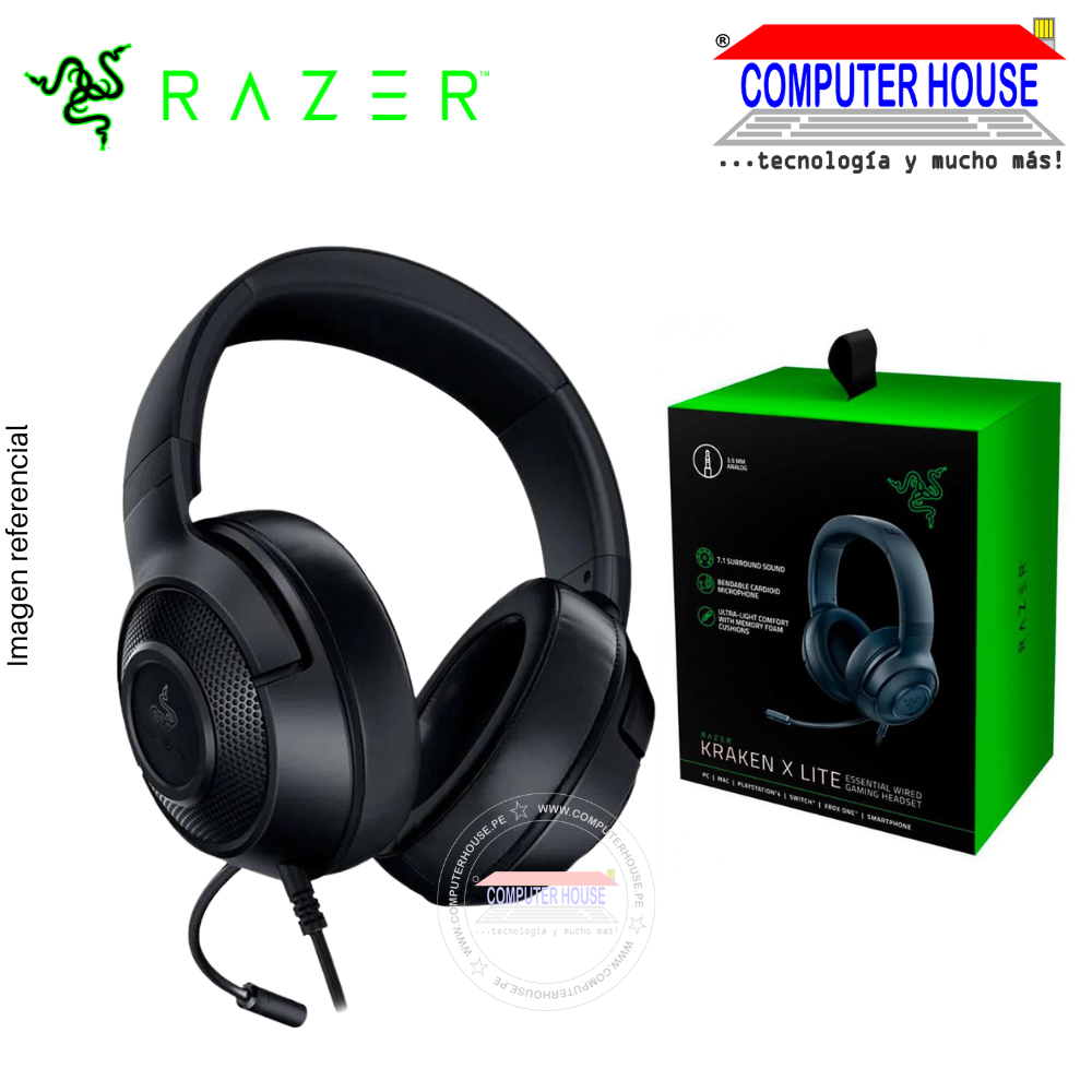 Audífono alámbrico RAZER KRAKEN X Lite Negro (RZ04-02950100-R381)