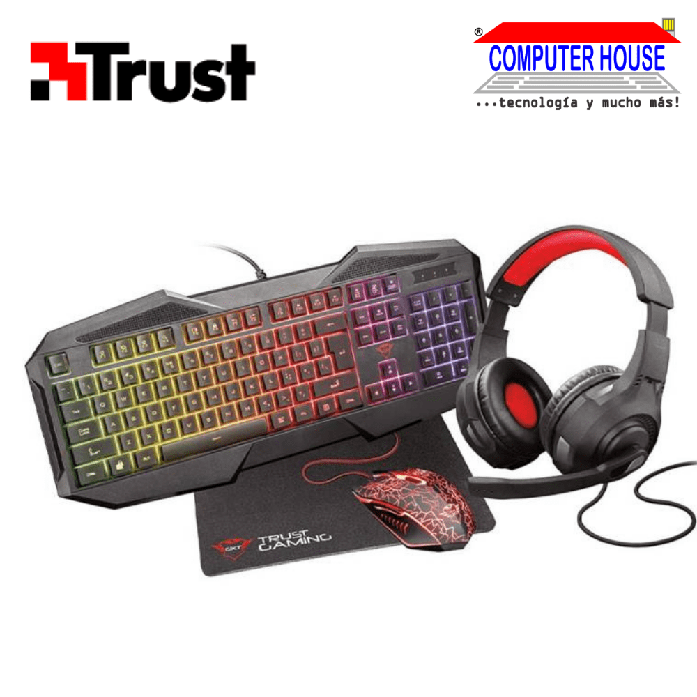 TRUST Kit gamer teclado mouse auricular pad mouse GXT1180RW Blunde LED RGB conexión USB.
