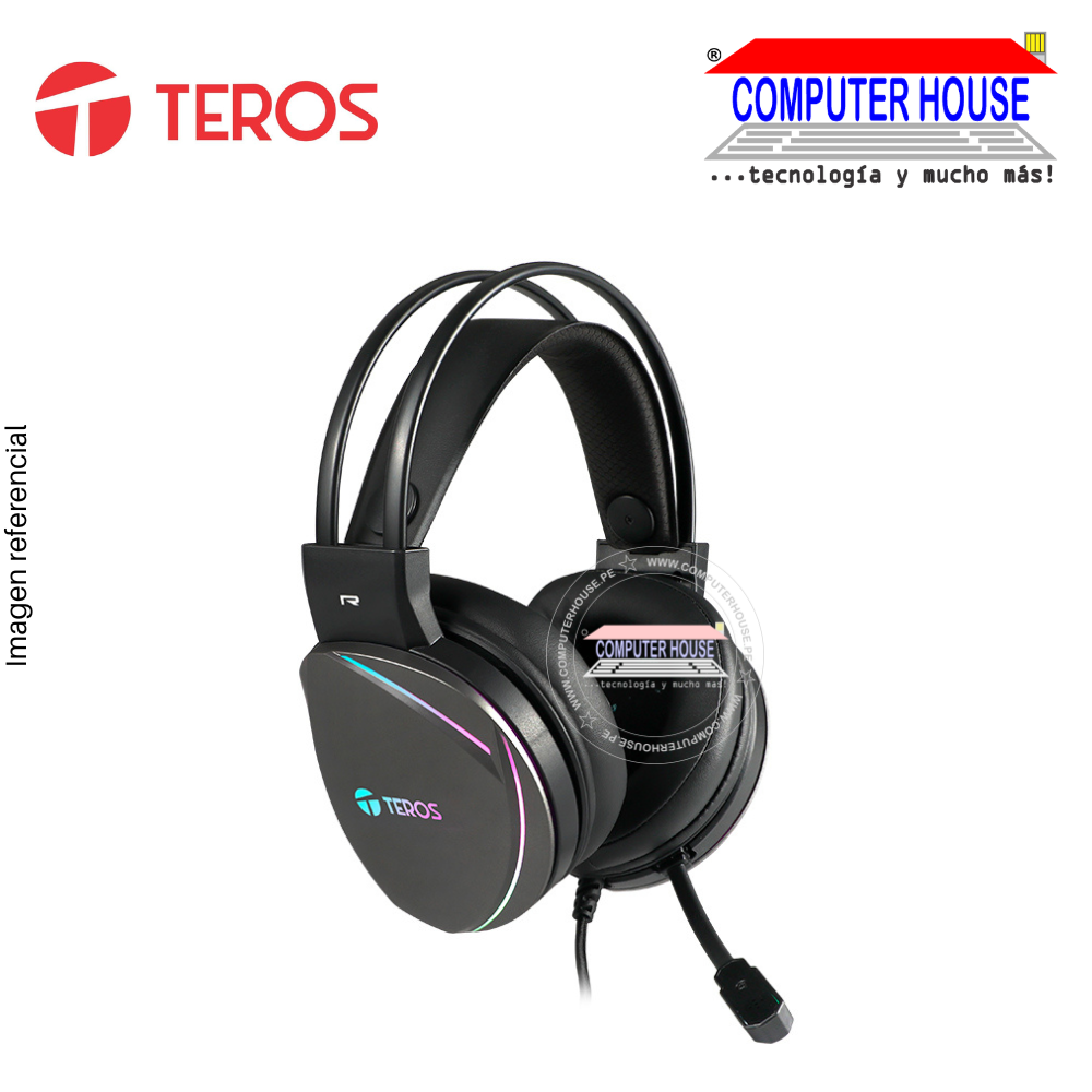 Audífonos TEROS TE-8170N, stéreo 7.1, conector USB, Negro, Luces RGB