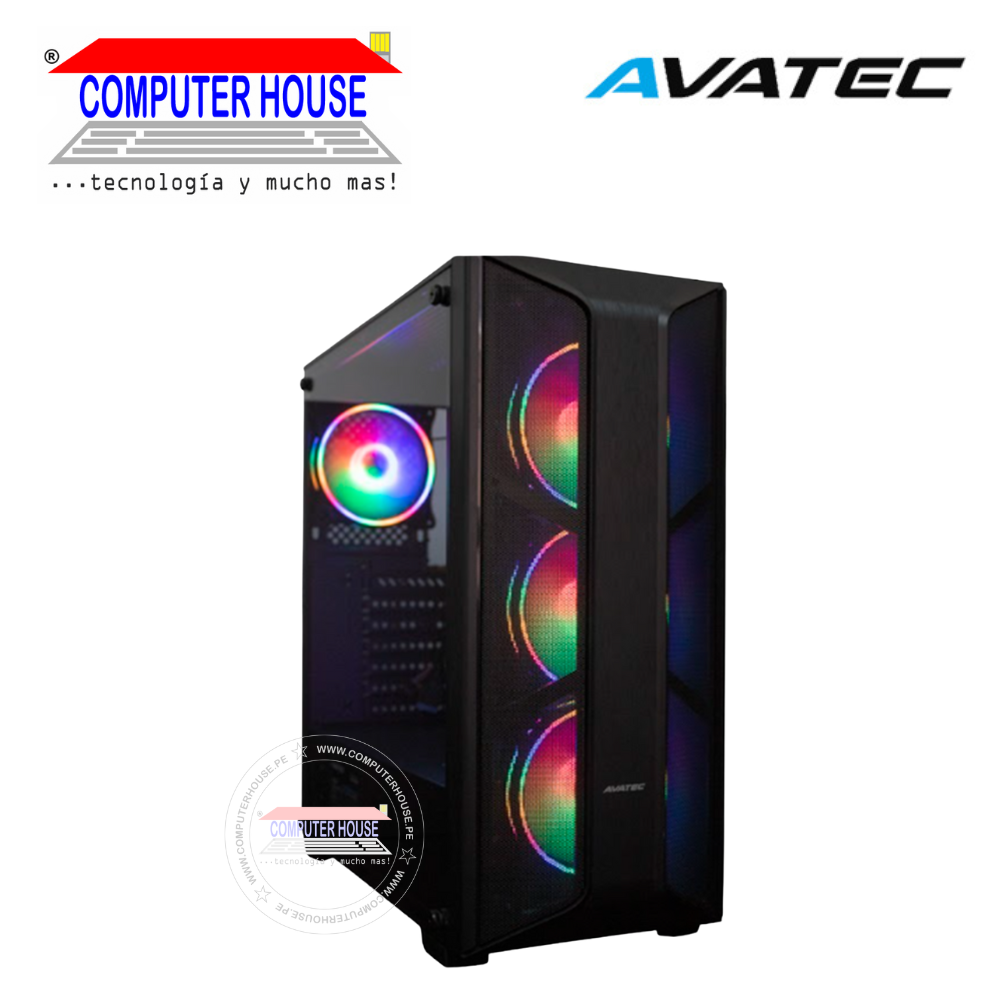 Case AVATEC 5003BK, con fuente 550W, black, lateral trasparente, RGB.