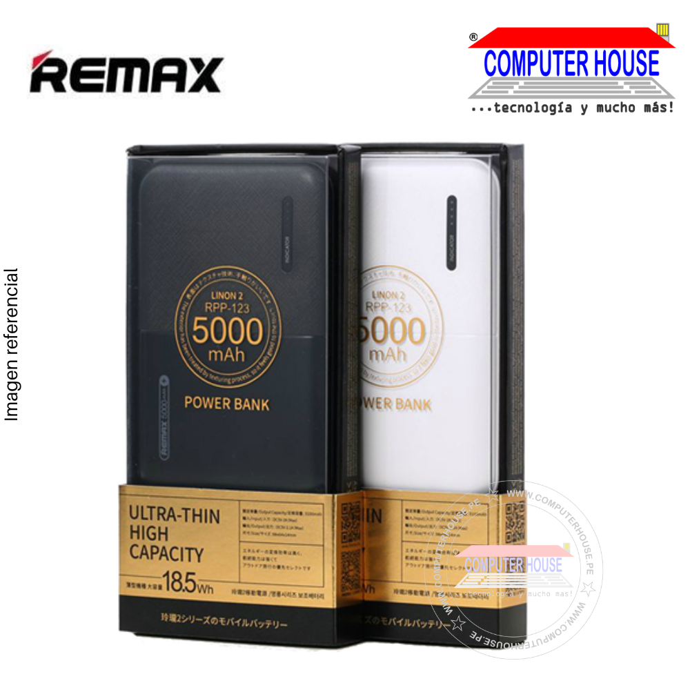 Power Bank REMAX RPP-123 5,000 mAh 18.5Wh conexión 2 USB 2.0 + 1 Micro-USB, batería portatil.