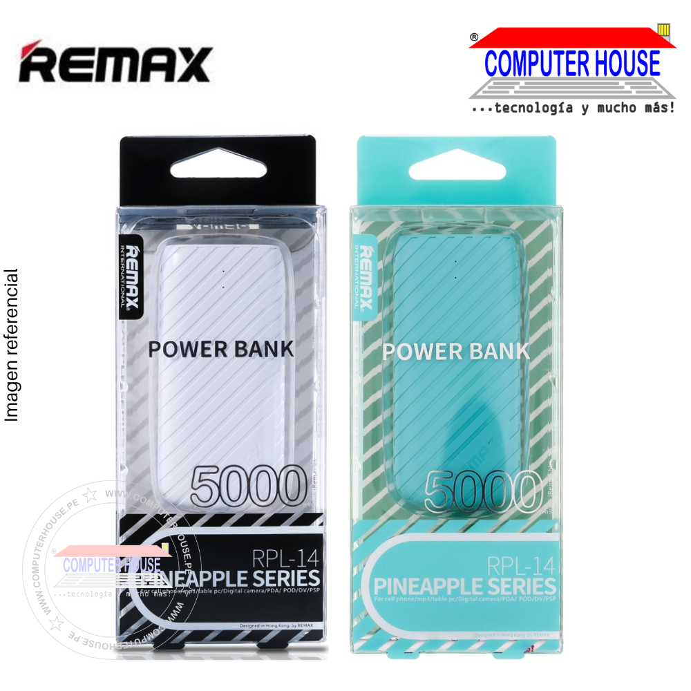Power Bank REMAX RPL-14 5,000 mAh 18.5Wh conexión 1 USB 2.0 + 1 Micro-USB, batería portatil.