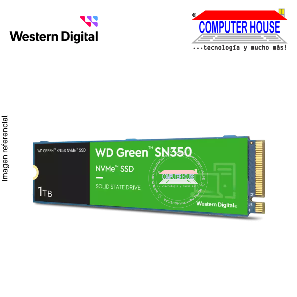 Disco Sólido 1TB WESTERNDIGITAL M.2 NVMe PCIe SN350 (lectura 3200 MB/s, escritura 2500 MB/s, MAXIMO)