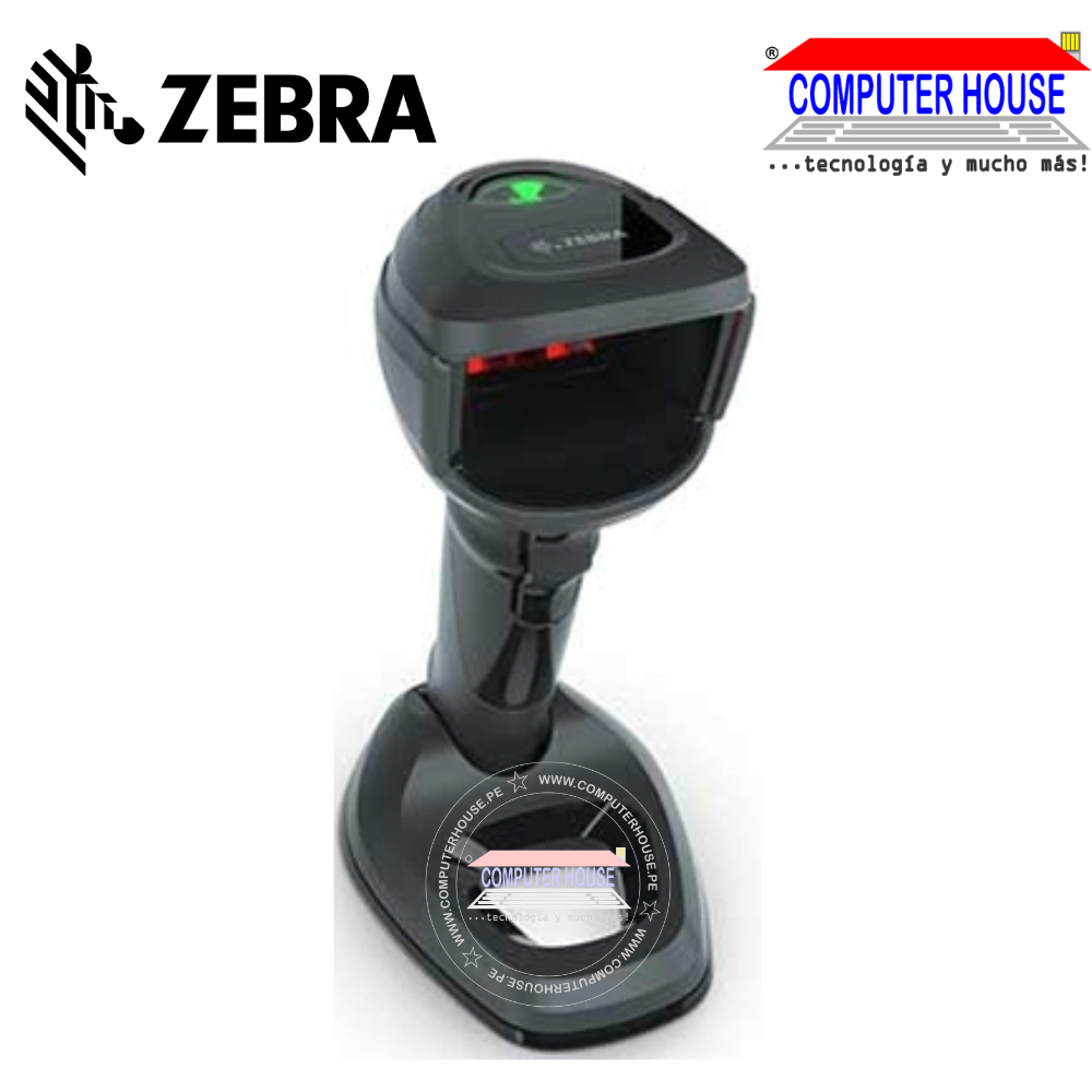 Lector de Código de Barra alámbrico ZEBRA DS9908 Laser 2D, Standard range, incluye base y cable USB (DS9908-SR4U2100AZW)