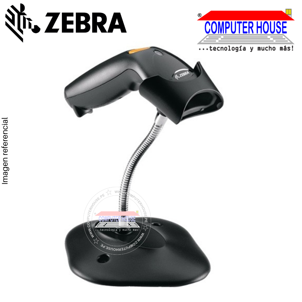 Lector de Código de Barra alámbrico ZEBRA LS1203 Laser 1D, incluye base y cable USB (7AZU0100SR)