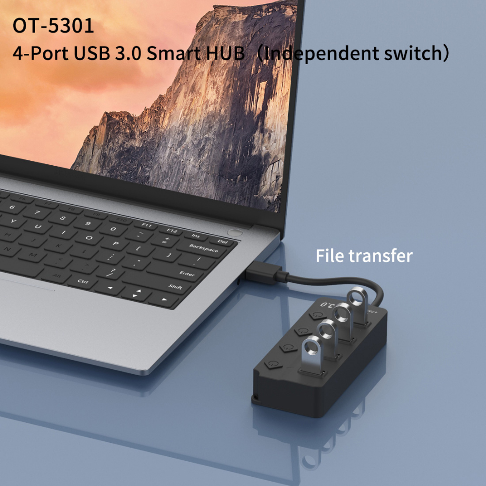 Extensión USB ONTEN 4 puertos 3.0 con boton encendido independiente cable 10cm, Hub USB (OTN-5301)