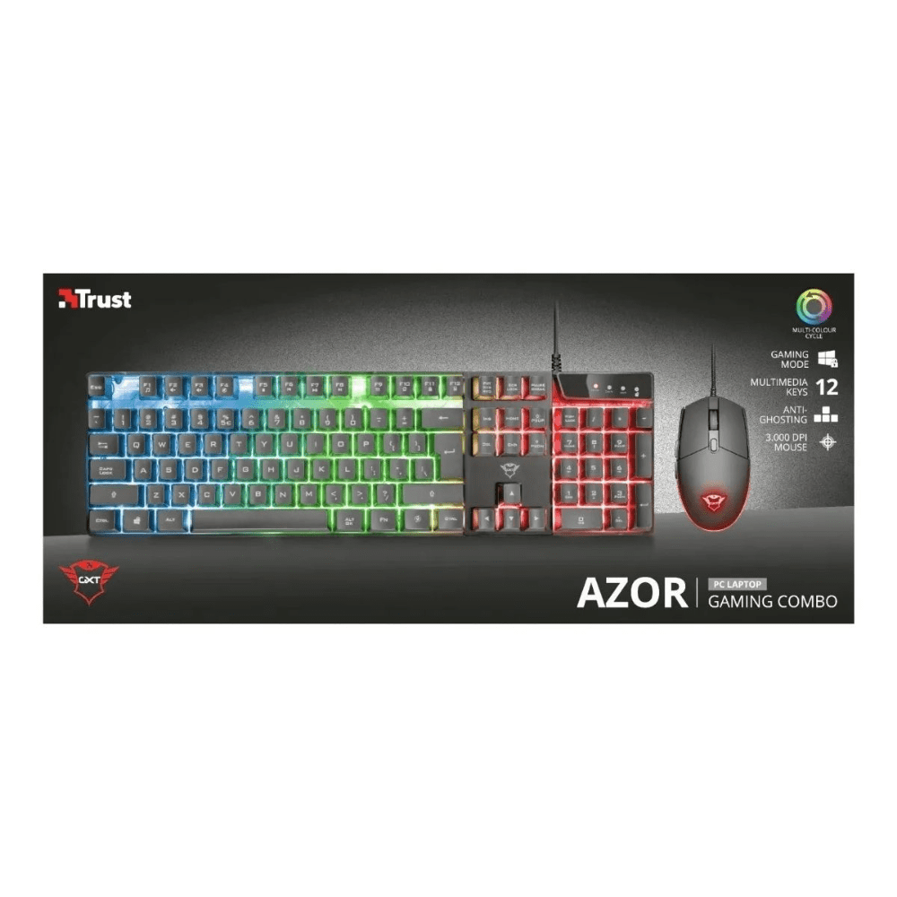 TRUST Kit gamer AZOR GXT838 teclado mouse LED RGB conexión USB.