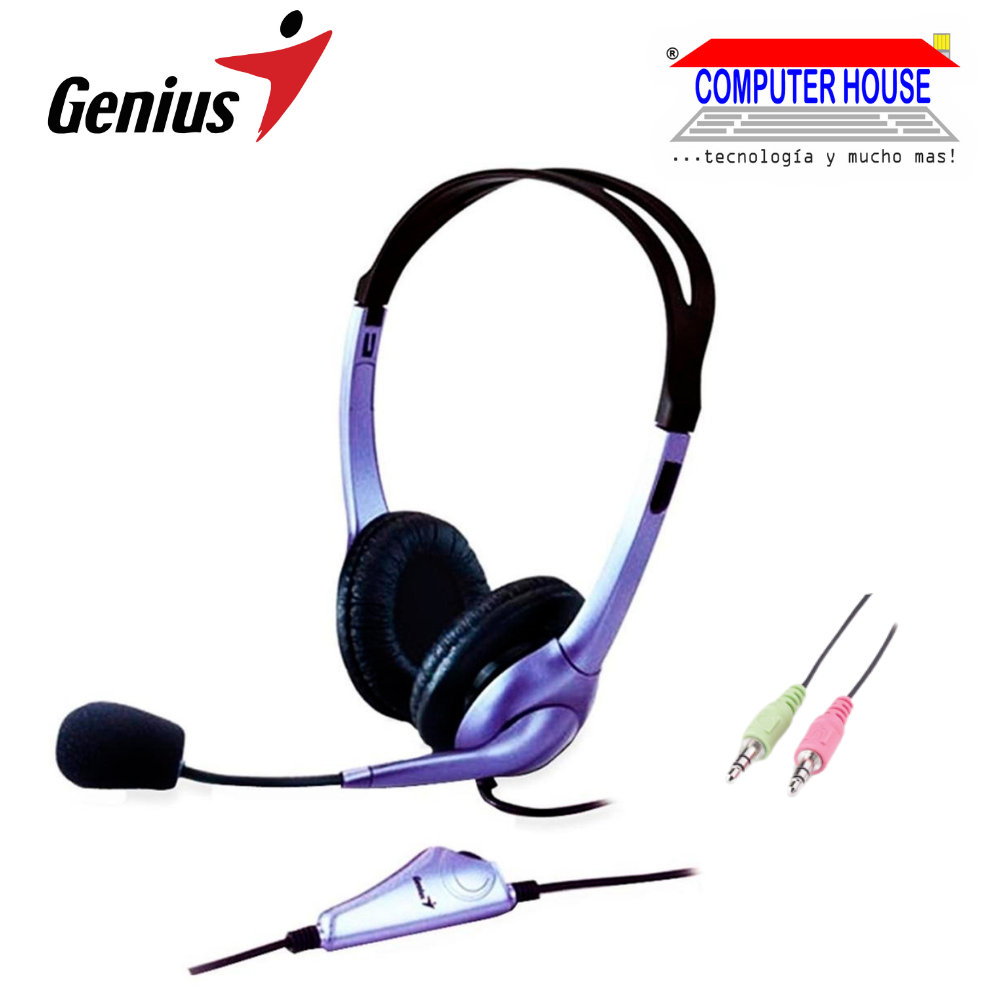 Audífono alámbrico GENIUS HS-04S Noise Cancelling Blue + micrófono incorporado conexión 2 plug audio y micrófono  (31710025100)