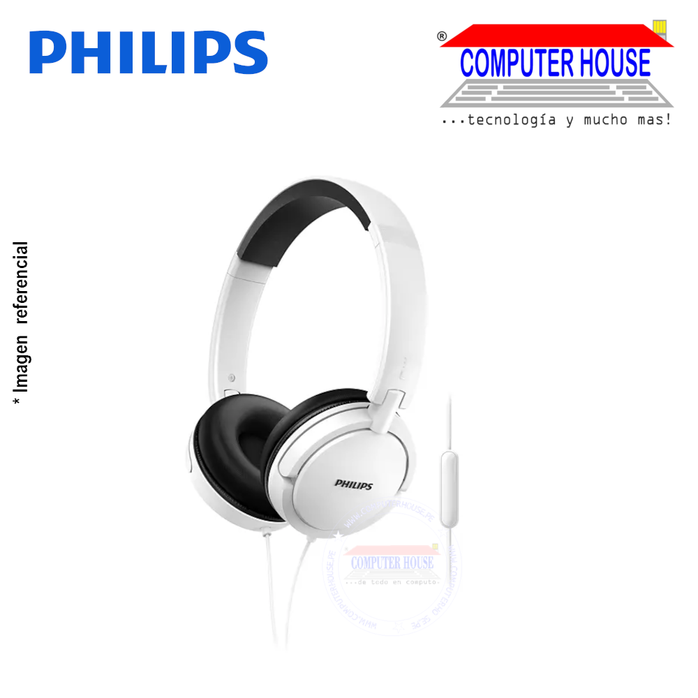 PHILIPS audífonos alámbricos SHL5005WT Extra Bass plegable white con micrófono conexión plug 3.5mm.