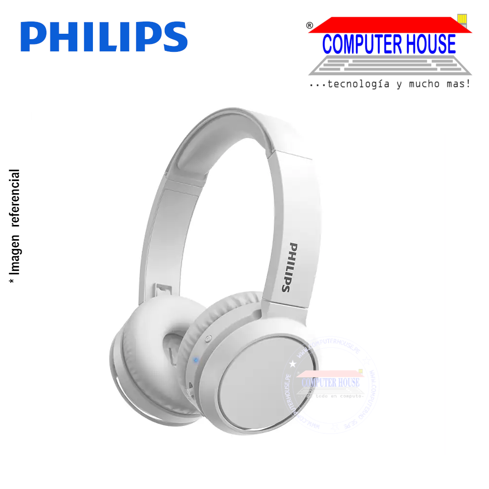 PHILIPS audífonos inalámbricos TAH4205WT Bass Boost plegable con micrófono conexión tipo-C bluetooth blanco.