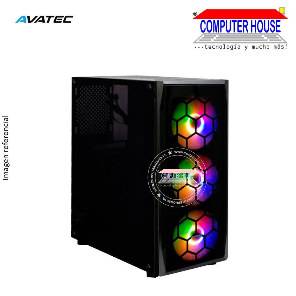 Case AVATEC CCA-4901BK, Black, Con fuente 450W, lateral trasparente, RGB.