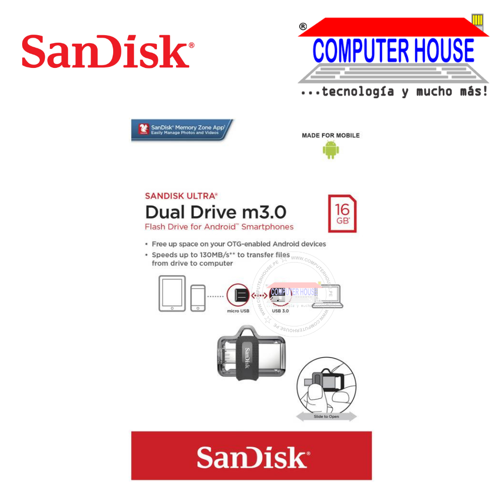 SANDISK Memoria USB 16GB Ultra Dual Drive Negro 3.0